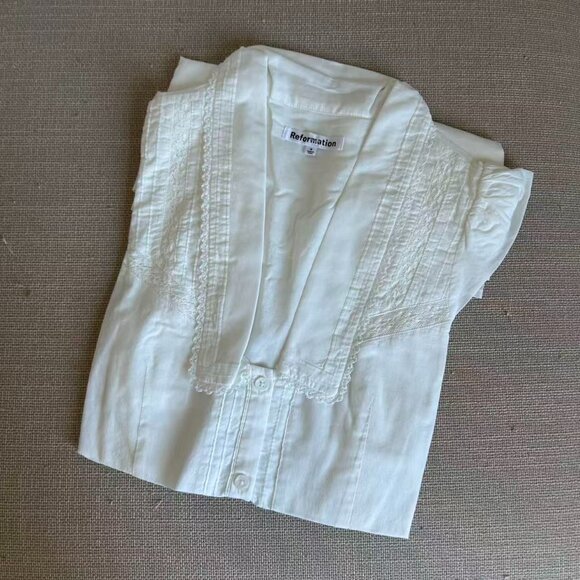 Reformation Jack Mini Dress Sz2/4/6 White French Cotton Causal - Picture 6 of 12